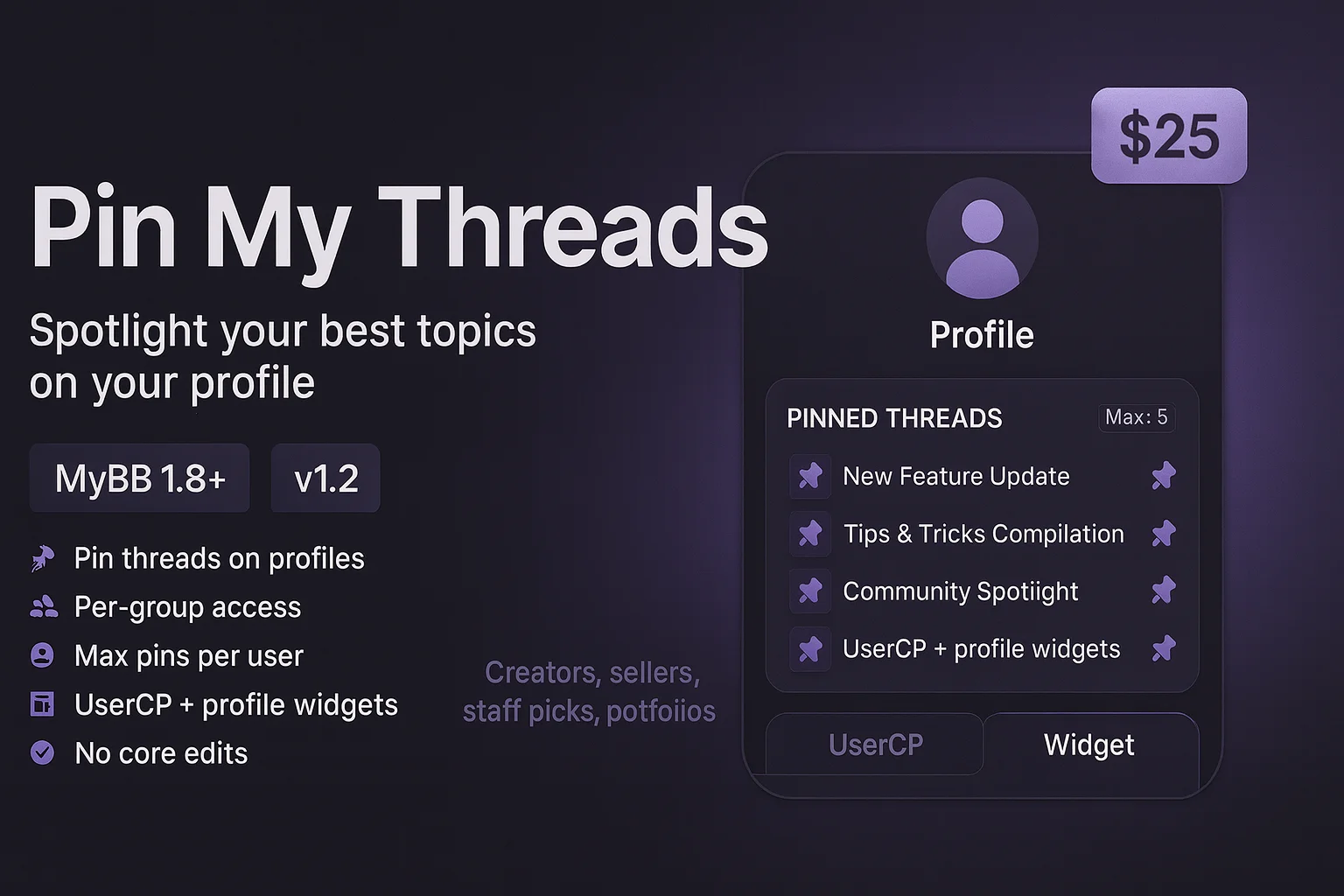 Pin My Threads Mybb Premium plugin — spotlight your best topics on your profile